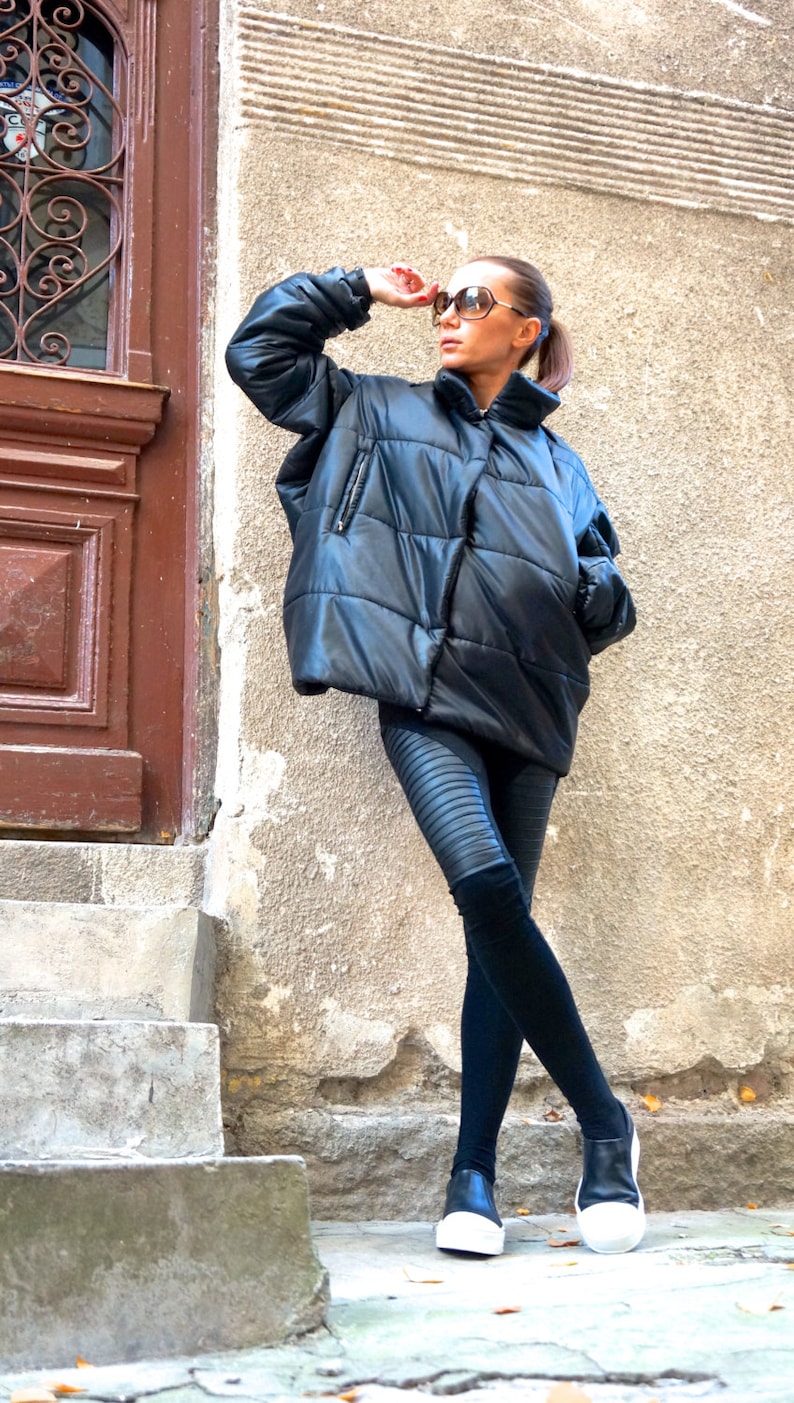 NEW Winter Warm Asymmetric Extravagant Black Coat / Waterproof Windproof Quilted Coat by AAKASHA A20344 image 5