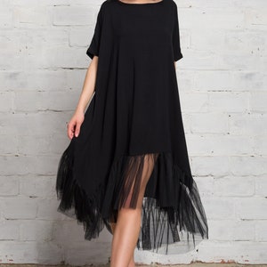 Oversized Loose Dress  Tulle Hem Dress  Party Midi  Summer Dress  Bohemian Dress A90521