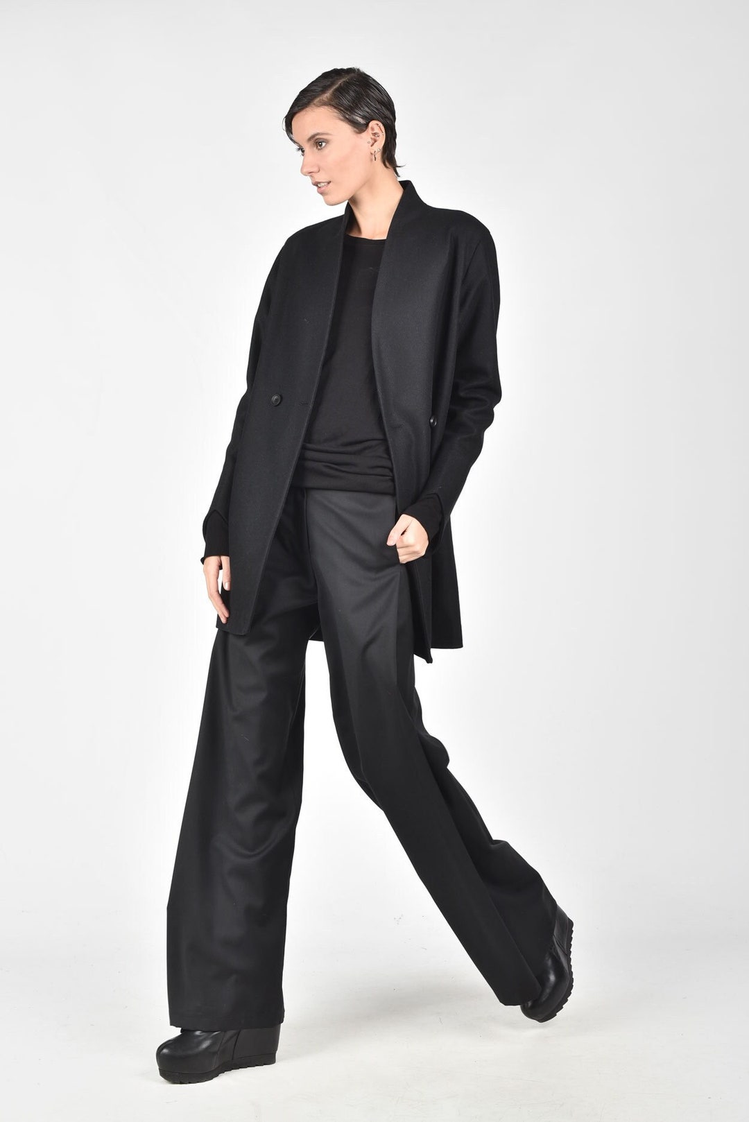 Short Wool Blend Straight Coat A07762 - Etsy
