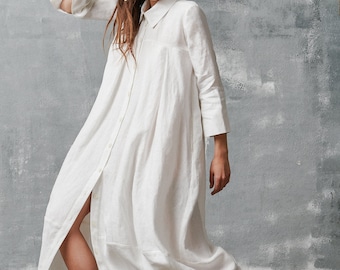 Linen Midi Shirt OEKO-TEX Certified Linen Shirt Dress Linen Shirt with pockets  Summer Linen Oversized Tunic A92008