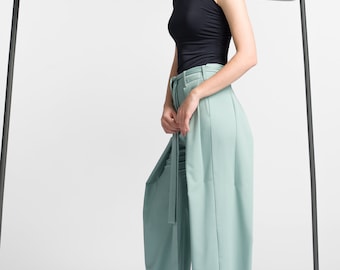 Pleated Leg Pants with Belt A90222