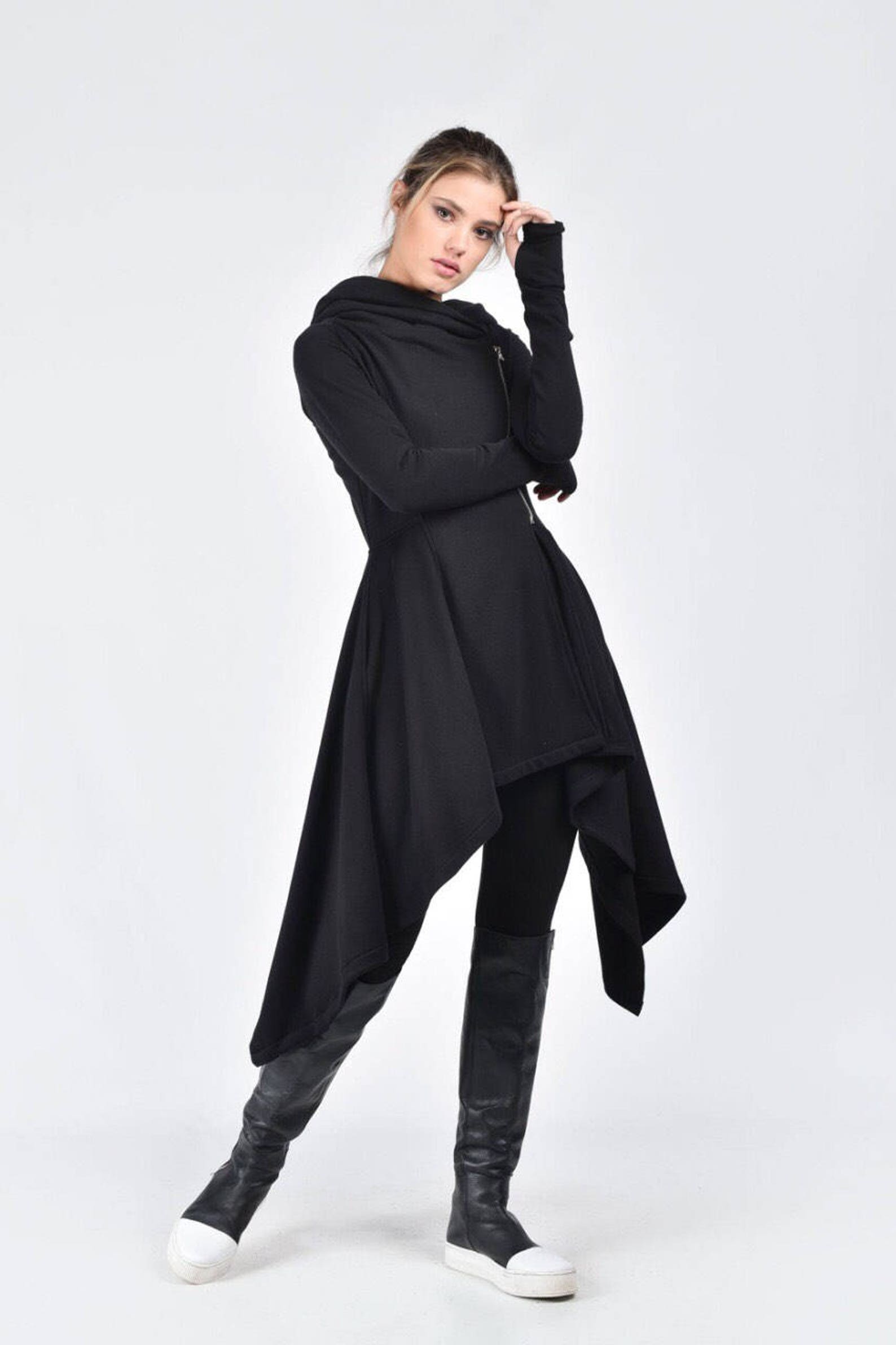 NEW Lined Asymmetric Extravagant Peplum Black Hooded Coat / - Etsy