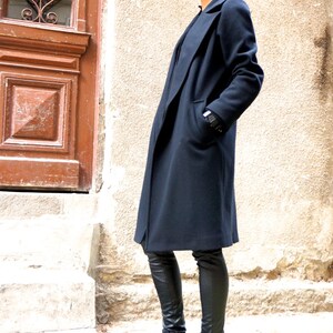 Wool Blend Black Coat, Belted Winter Jacket Lined image 4