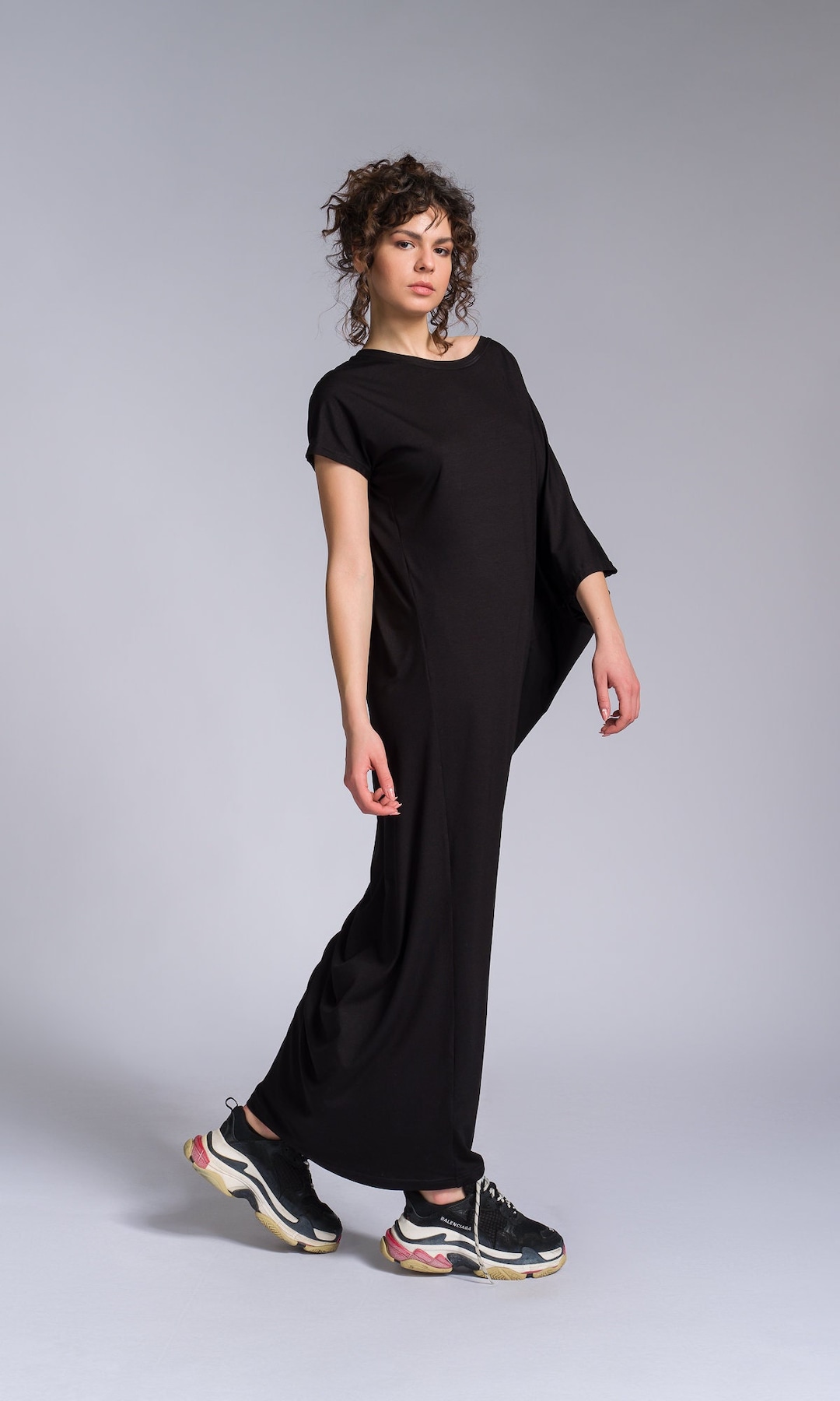 Plus Size Summer Batwing Sleeve Asymmetric Dress A03008