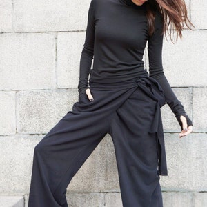 Loose Cotton Black Pants / Wide Leg Pants Autumn Extravagant Collection HandMade by Aakasha A05557 zdjęcie 1