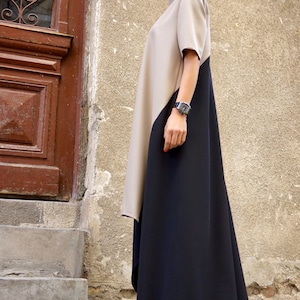 New Collection Maxi Dress /Beige and Black Asymmetrical Kaftan/Extravagant Long short Dress /Party Dress /Daywear Dress by AAKASHA A03221 image 5