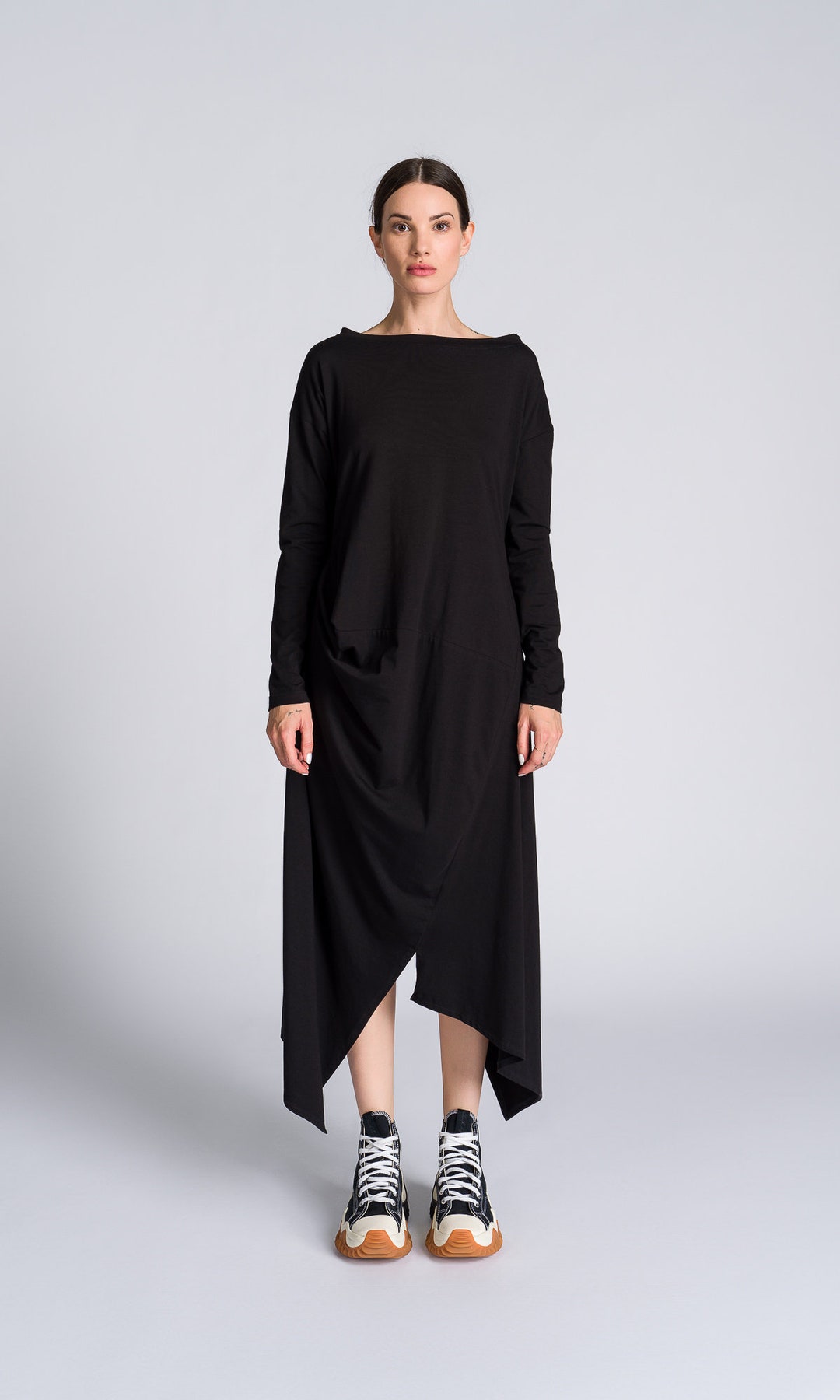 Draped Midi Dress With Asymmetric Hem A90402 - Etsy
