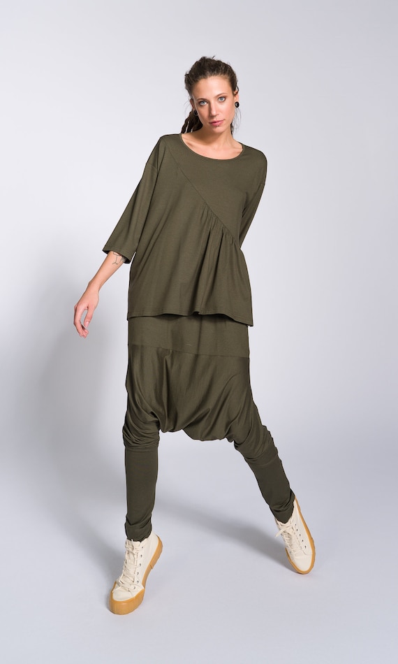 Loose Drop Crotch Pants With Slim Leg A05463 - Etsy