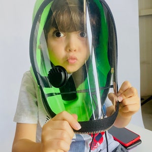 Fully Closed Hooded Kids Shield , Hooded Face Shield, Anti Fog Vent Child, Face Hood Mask, Protective Face Wear, Zipper Shield by Aakasha image 2
