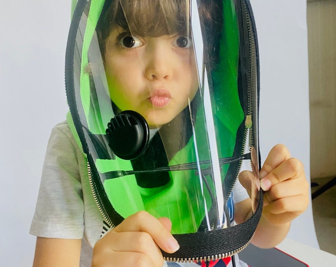 Fully Closed Hooded Kids Shield , Hooded Face Shield, Anti Fog Vent Child, Face Hood Mask, Protective Face Wear, Zipper Shield by Aakasha