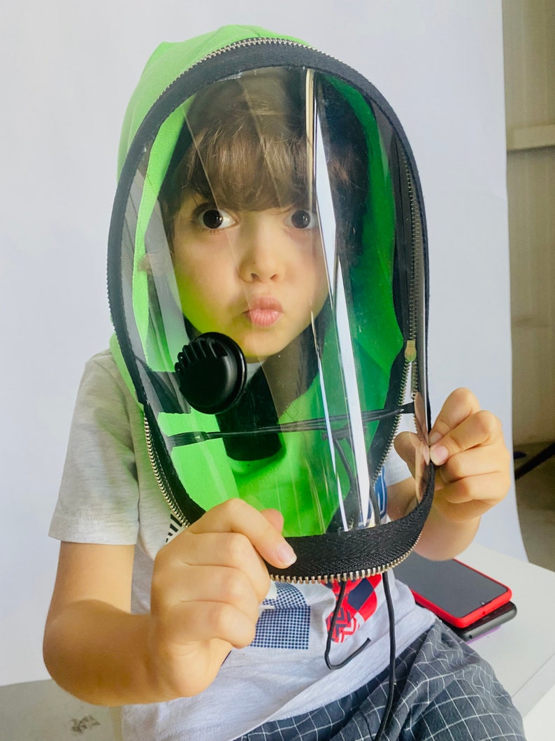 Fully Closed Hooded Kids Shield , Hooded Face Shield, Anti Fog Vent Child, Face Hood Mask, Protective Face Wear, Zipper Shield by Aakasha image 2