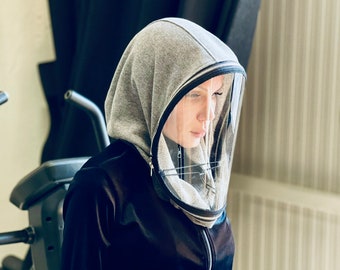 Fully Closed Shield ,Polycarbonate Hooded Shield, Face protective Shield , 10 ml Anti-fog Spray included , Cotton Loose Hood by Aakasha