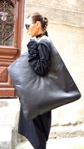NEW Genuine Leather Black Bag / High Quality  Tote Asymmetrical  Large Bag by AAKASHA A14176 product logo