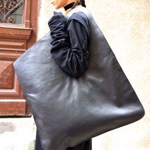 NEW Genuine Leather Black Bag / High Quality  Tote Asymmetrical  Large Bag by AAKASHA A14176