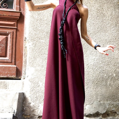 NEW Hot Burgundy Maxi Dress Kaftan Linen Dress / One Shoulder | Etsy