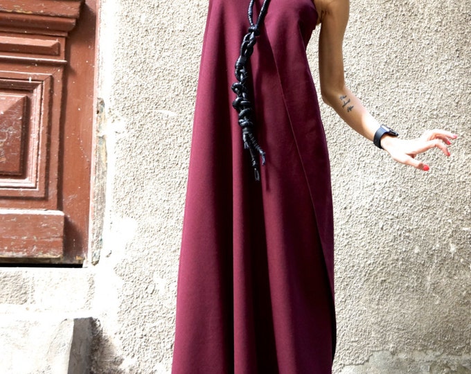 NEW Hot Burgundy Maxi Dress Kaftan Linen Dress / One Shoulder Dress / Extravagant Long  Dress / Party Dress  by AAKASHA A03144