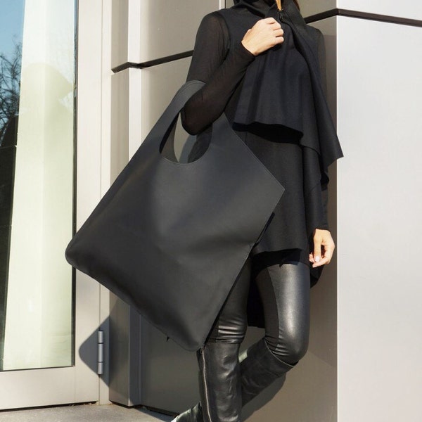 NEW Genuine Leather Matt Black Bag / High Quality  Tote Asymmetrical  Bag by AAKASHA A14478
