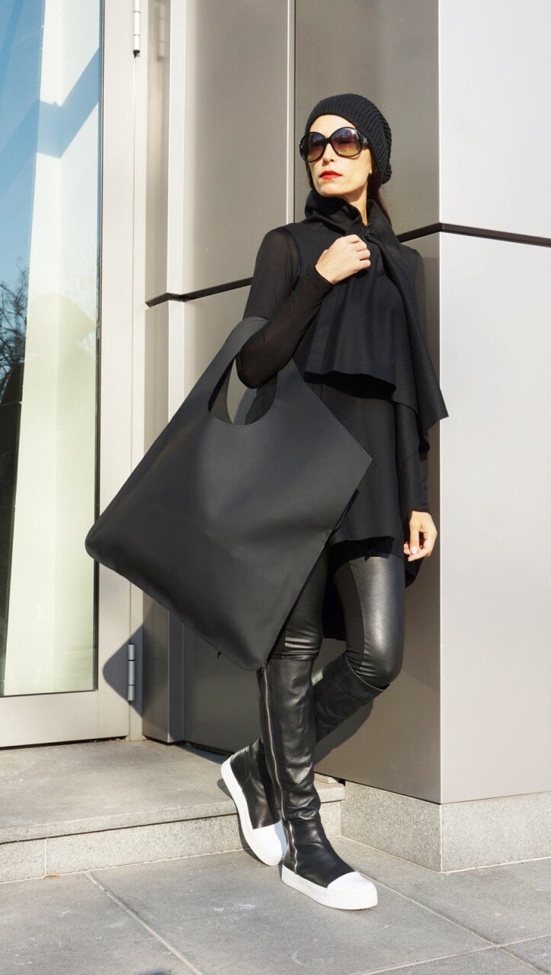 NEW Genuine Leather Matt Black Bag High Quality Tote Asymmetrical Large Bag by AAKASHA A14552