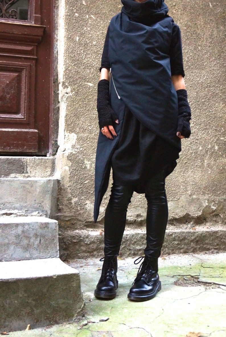 NEW AW Asymmetric Extravagant Black Sleeveless Quilted Coat / Warm Waterproof / Windproof Vest by Aakasha A07148 image 1