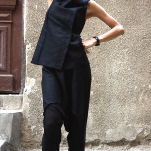 Black Linen Sleevless Top / Beautiful Vest / Linen Vest With Buttons ...