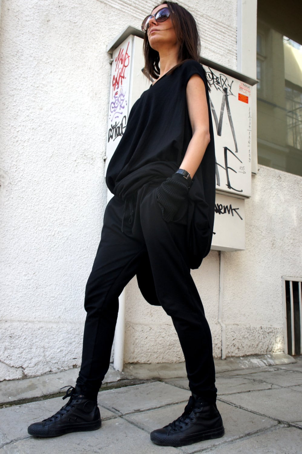 Loose Casual Black Drop Crotch Harem Pants / Extravagant Black - Etsy