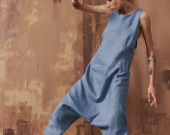 Linen Drop Crotch Jumpsuit A19966