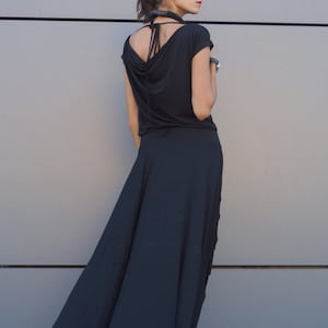 Maxi Dress, Black Kaftan Viscose Dress, Long Back Short Sexy Dress, Extravagant Long Party Dress, Party Dress A03474