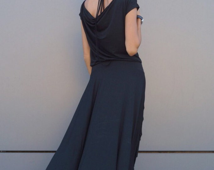 New Collection Maxi Dress /Black Kaftan Viscose Dress /Long Back Short Sexy Dress/Extravagant Long Party Dress/Daywer Dress A03474