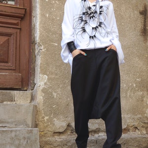 NEW Collection Black Drop Crotch Pants / Extravagant Black Cold Wool Trousers by AAKASHA A05188 zdjęcie 2