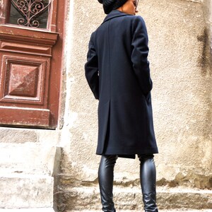 Wool Blend Black Coat, Belted Winter Jacket Lined image 5