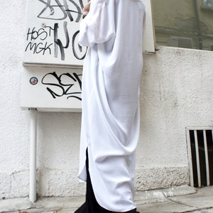 White   Long Oversize Loose  Shirt/ Asymmetric Maxi  Shirt/  Summer  Top A11123