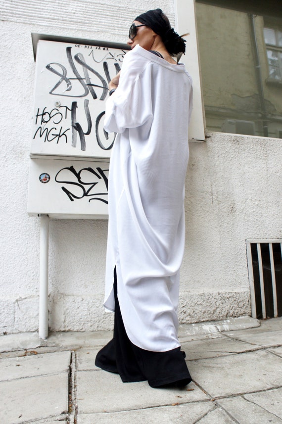 White Long Oversize Loose Shirt/ Asymmetric Maxi Shirt/ Summer - Etsy