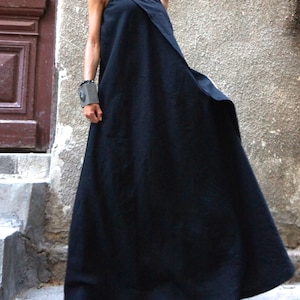 Maxi Dress / Black Kaftan Linen Dress / One Shoulder Dress / Extravagant Long  Dress / Party Dress / Daywear Dress A03144