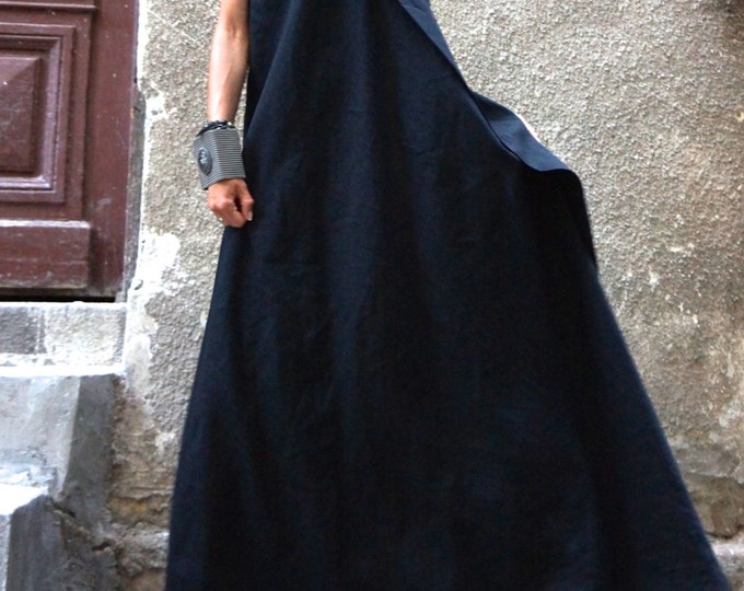 Maxi Dress / Black Kaftan Linen Dress / One Shoulder Dress / Extravagant Long  Dress / Party Dress / Daywear Dress A03144