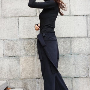 Loose Cotton Black Pants / Wide Leg Pants Autumn Extravagant Collection HandMade by Aakasha A05557 zdjęcie 5