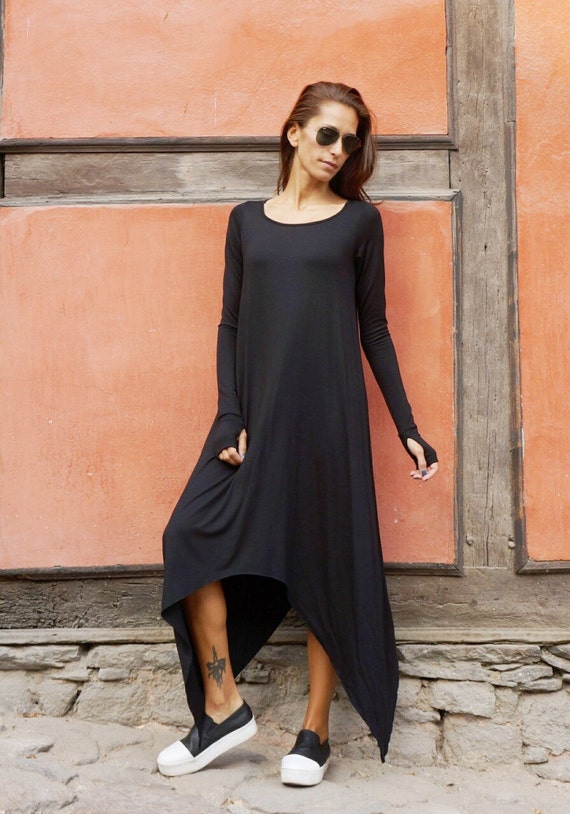 NEW Fall Black Loose Maxi Long Sleeves Top /soft Asymmetric NEW Fall Black Loose Maxi Long Sleeves Top /soft Asymmetric
