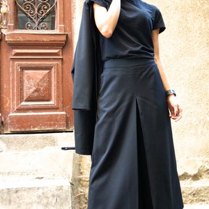 NEW  Cold Wool Wide Leg 7/8  Pants / Extravagant High Waist Black Trousers by Aakasha A05147