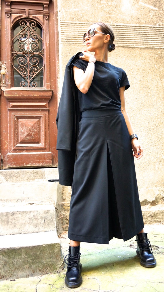 NEW Cold Wool Wide Leg 7/8 Pants / Extravagant High Waist Black Trousers by  Aakasha A05147 - Etsy