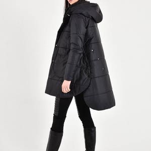 Warm Hooded  Multi functional Winter buttoned  jacket / Hooded Extravagant Coat  / Front outside pockets / Asymmetric coat A20765