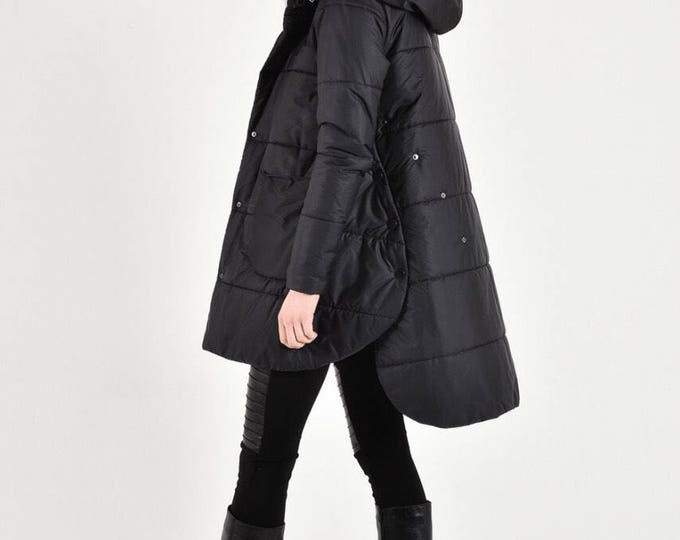 Warm Hooded  Multi functional Winter buttoned  jacket / Hooded Extravagant Coat  / Front outside pockets / Asymmetric coat A20765