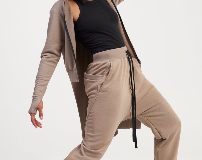 Drop Crotch Pants With Ribbed Details