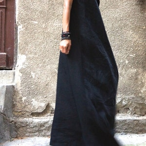 Maxi Dress / Black Kaftan Linen Dress / One Shoulder Dress ...