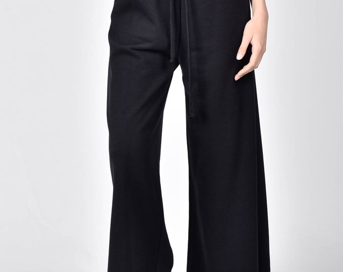 High waist cotton pants, Cropped  wide leg pants , thigh washed wide leg cropped pants , Handmade cotton pants by A05726