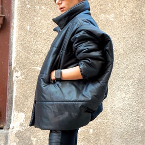 NEW Winter Warm Asymmetric Extravagant Black Coat / Waterproof Windproof Quilted Coat by AAKASHA A20344 image 3