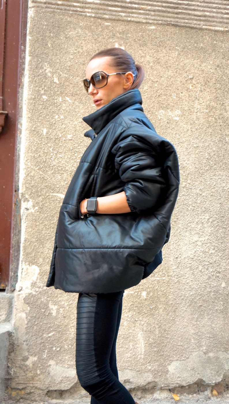 NEW Winter Warm Asymmetric Extravagant Black Coat / Waterproof Windproof Quilted Coat by AAKASHA A20344 image 3