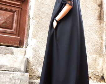 Plus Size  Maxi Dress / Black Kaftan / Extravagant Long  Dress / Lace Finished Sleeves /  Party Dress / Daywear Dress by AAKASHA A03184