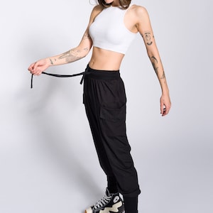 Loose Drop Crotch Pants with Ribbed Cuffs image 5