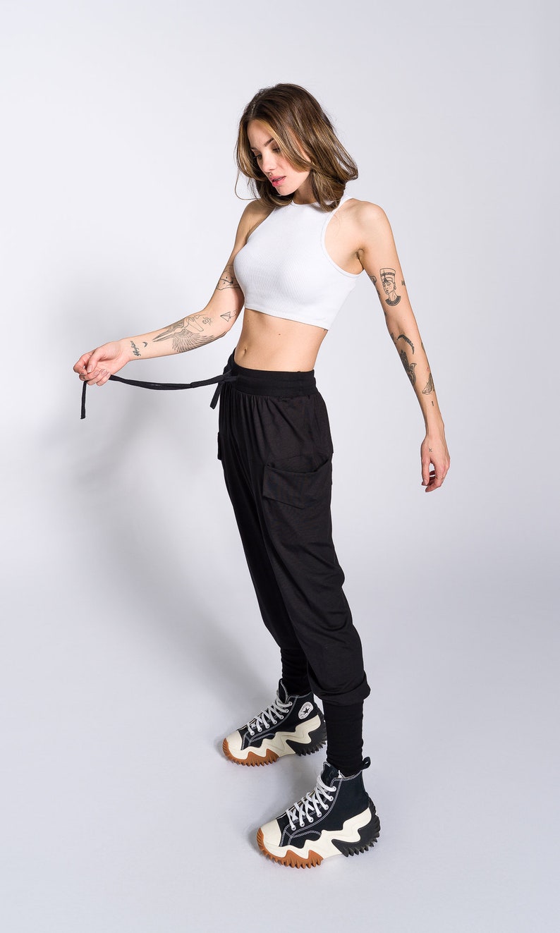 Loose Drop Crotch Pants with Ribbed Cuffs image 5