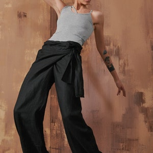 Linen Wrap Pants, Summer Linen Loose Pants, Wide Leg Linen OEKO-TEX Certified  Linen , Linen Iversozed  Pants  with Pockets A05034