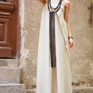 Linen Maxi Dress, Linen Kaftan  Dress, One Shoulder Dress, Plus Size  Long  Dress with side pocket, Party Dress  by AAKASHA A03144